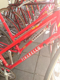 High angle view of bicycles on street