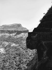 Rock formations on landscape against clear sky