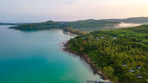 High angle view of bay against sky