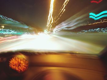 Light trails on road at night
