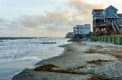 Waterfront homes along the shoreline in folly beach, florida.