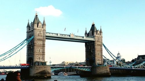 View of suspension bridge over river