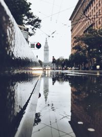 Reflection of building in water