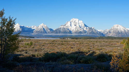 Scenic view of snowcapped mountains against sky