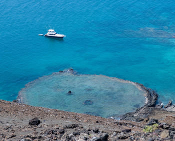 Aerial view of boat in sea