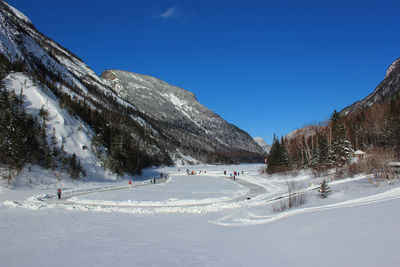 Nice cold day on frozen la malbaie river.hautes gorges de la rivière malbaie in beautiful charlevoix