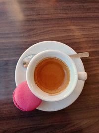 Directly above shot of coffee cup on table