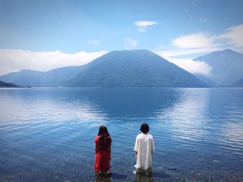 Scenic view of lake and mountains