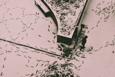 Reflection of built structure in puddle