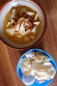 High angle view of food in bowl on table