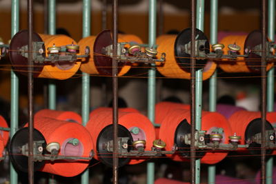 Close-up of colorful spools