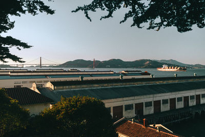 High angle view of buildings and houses against sky