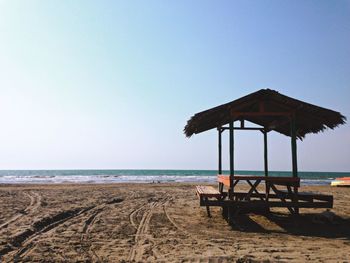 Scenic view of beach against blue sky