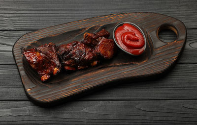 High angle view of food on table