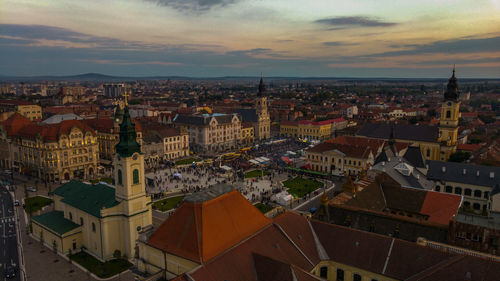 High angle shot of cityscape against sky