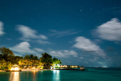 Scenic view of sea against sky at night