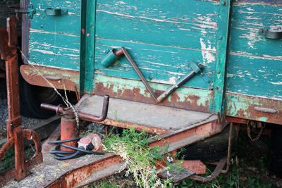 High angle view of rusty train in shunting yard