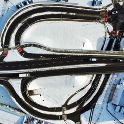 Drone shot of a city junction