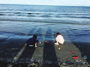 High angle view of people on beach