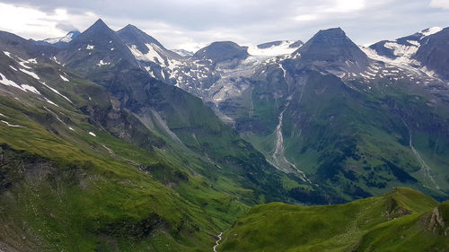 Scenic view of snowcapped mountains against sky