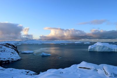 Scenic view of sea against sky during winter