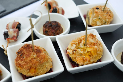 Close-up of food served on table