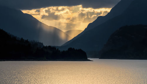 Scenic view of silhouette mountains against sky during sunset