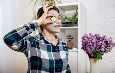 Natural homemade clay herbal facial mask . face and skin care routine.