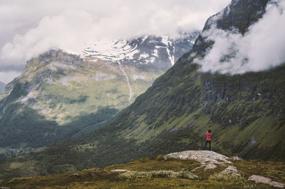 Rear view of man on mountain