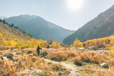 Scenic view of mountains against sky during autumn