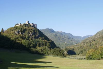 Scenic view of mountains against clear sky