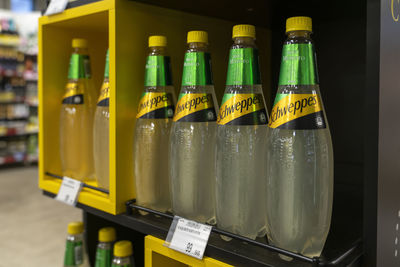 Close-up of beer bottles