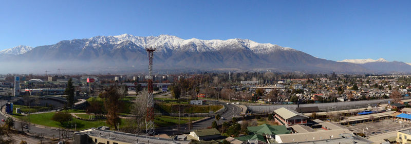 High angle view of buildings in city