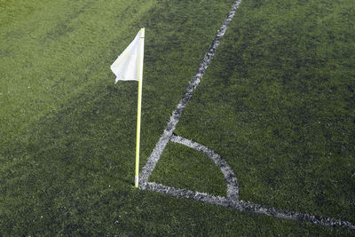 High angle view of soccer field