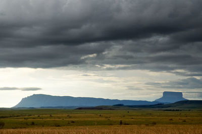 Scenic view of field against cloudy sky