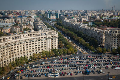 High angle view of vehicles on road by buildings in city palatul parlamentului