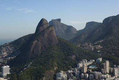 High angle view of mountains against clear sky