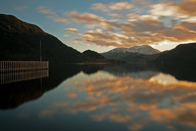 Scenic view of lake against sky during sunset