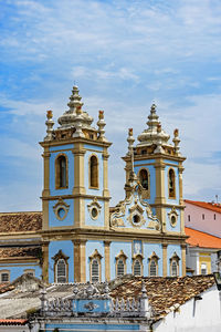 Historic church tower between the roofs of houses in  pelourinho neighborhood in salvador bahia