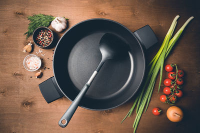 High angle view of food on table