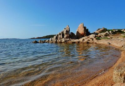 Scenic view of sea against clear blue sky