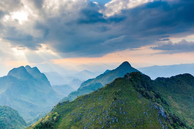 Scenic view of mountains against sky during sunset