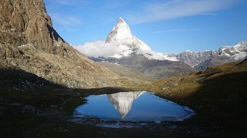 Scenic view of snowcapped mountains against sky