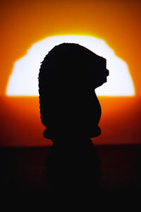 Close-up portrait of silhouette man against orange sunset sky