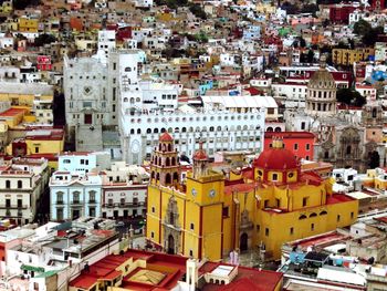 High angle view of buildings in city