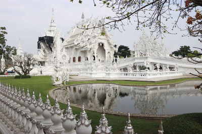 Reflection of building in pond