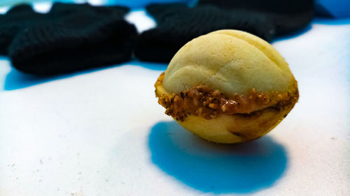 Close-up of bread in plate on table