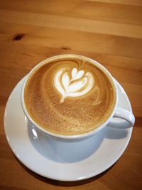 High angle view of coffee on table