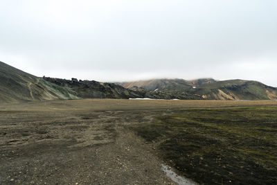 View of amazing landscape in iceland while trekking famous laugavegur trail