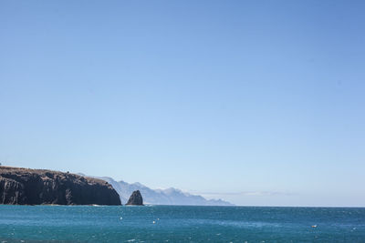 Scenic view of sea against clear blue sky